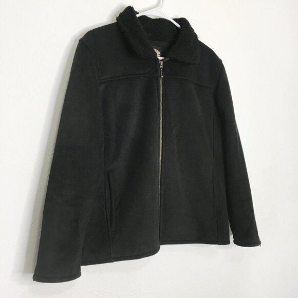 County Clothing Co Jackets & Blazers - COUNTY CLOTHING CO. Faux Suede Sherpa Lined Zip Up Shearling Jacket Black MEDIUM